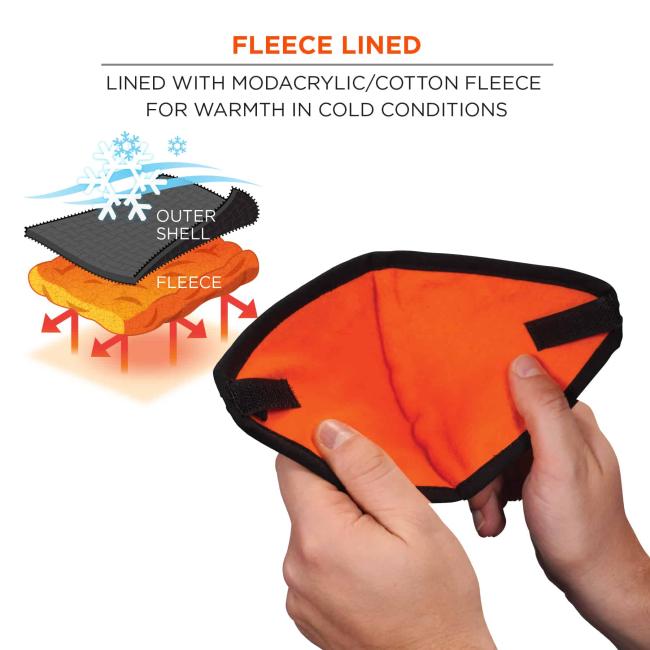Fleece lined: lined with modacrylic/cotton fleece for warmth in cold conditions.