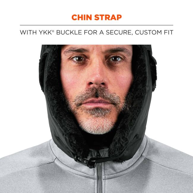 Chin strap: with YKK buckle for a secure, custom fit.
