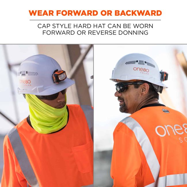 wear backward or forward: cap style hard hat can be worn forward or reverse donning
