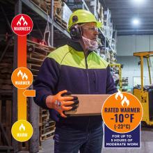 Jacket is rated warmer to -10 degrees fahrenheit or -23 degrees celsius.