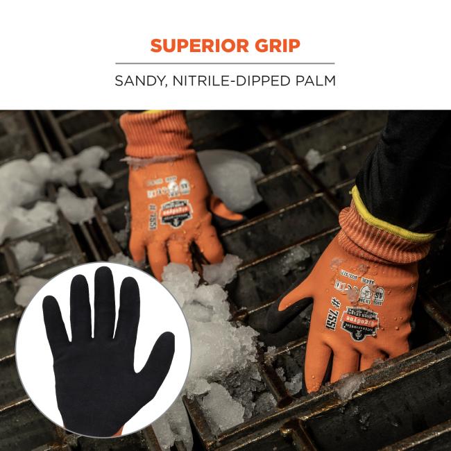 Superior Grip: Sandy, nitrile-dipped palm .