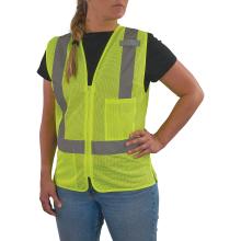 3q view of lime class 2 women's hi-vis vest on model