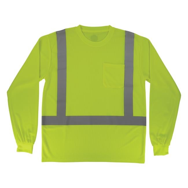 Front of class 2 essential lime hi-vis long sleeve t-shirt