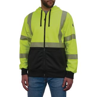 GloWear 8318BK Performance Hi-Vis Hooded Zip-Up Sweatshirt - Type R, Class 3, Black Bottom