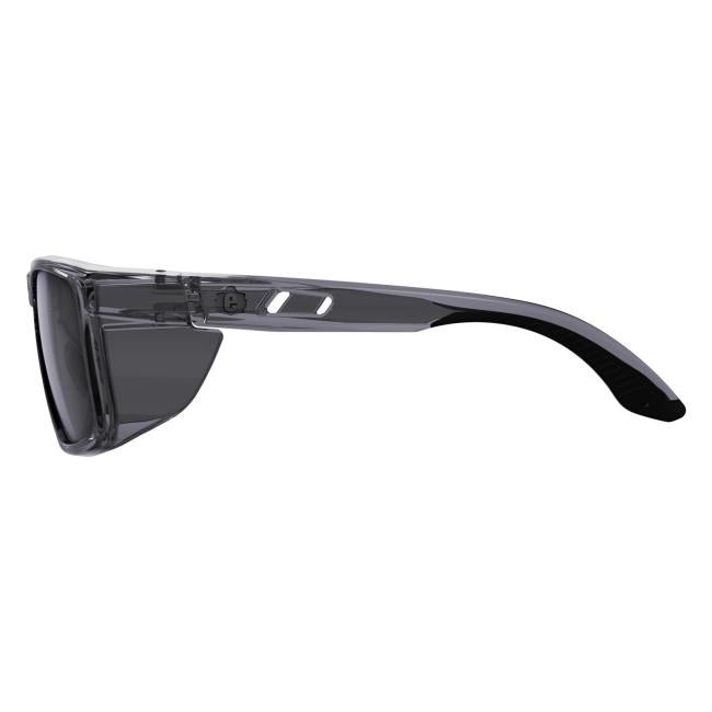 Left profile view of smoke sixten safety glasses